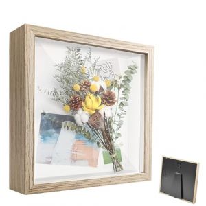 Cadre Photo 3D, Cadre Photo Profond à Remplir 20 x 20 cm, avec Plaque Acrylique Transparente, Cadre Objet 3D Profond 3cm, Cadre Objet en Bois Cadre, pour Objets, Cadeau de Mariage,Couleur du Bois (Huamirra Eur, neuf)