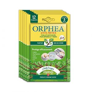 Orphea - Anti Mites Textile, Feuilletts Diffuseurs pour Armoires et Tiroirs (6x12 Pieces) Naturel, Anti Mites Ideal pour Vetements, Il agit Immediatement - Dur&eacute;e 3 Mois (Cedr&egrave;) (BrandOn Store, neuf)