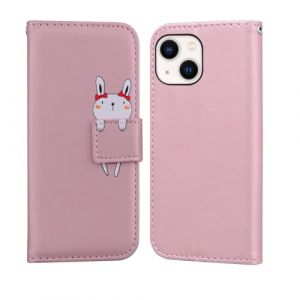 Nokverzy Coque pour iPhone 13 &Eacute;tui Housse Portefeuille Clapet Lapin Motif Porte Carte Magn&eacute;tique Protection Pochette Flip Cover &Eacute;tui Rabat T&eacute;l&eacute;phone Portable pour iPhone 13 Bracelet Rose (annuo, neuf)