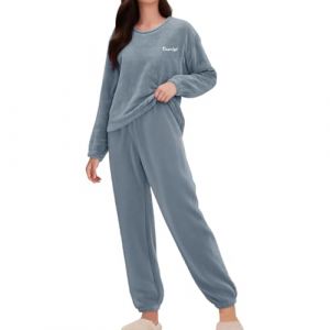 Ensemble de pyjama en polaire pour femmes - Pyjama chaud en flanelle pour femmes - Pyjama d'hiver moelleux et chaud &agrave; manches longues - 2 pi&egrave;ces - Sans capuche - V&ecirc;tement de d&eacute;tente d&eacute;contract&eacute; &agrave; col (linfumanli, neuf)