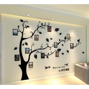 Purekay Stickers Muraux Feuilles de Arbre, Cadre de Photo 3D DIY Grand Autocollant Mural Arts D&eacute;coration de la Maison pour Chambre, Salon Cadeau Bureau, Fond de Canap&eacute; (Gauche Noir, M) (Purekay, neuf)
