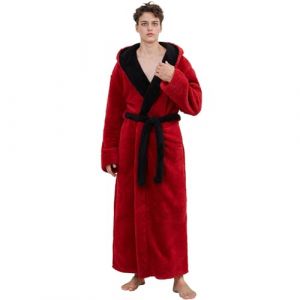 PUTUO Peignoir Robe de Chambre pour Homme: Longue Peignoir de Bain en Polaire avec Capuche en Hiver - Robe de Chambre Chaude en Pilou Pilou Doux pour Cadeau Bordeaux 3XL (PUTUO, neuf)