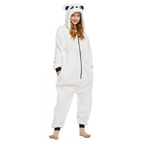 Loiahoer Unisexe Costume d'ours Lambswool Onesie Pyjama Costume D&eacute;guisement Peluche Blanc Ours Combinaison Pyjama,Animaux Carnaval Cosplay Costume de Halloween pour Femmes Hommes,L (FLY FELL, neuf)