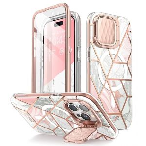 i-Blason Coque pour iPhone 15 Pro Max (2023) 6,7” avec Support de Couvercle Caméra [MagSafe Compatible] Protection Fine Intégrale Design Motif [Cosmo Mag] avec Protecteur d'écran (Marbre Rose) (SUPCASE & i-Blason Store, neuf)