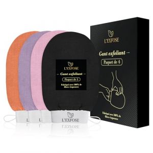 L&rsquo;Exfose 4x Gant Exfoliant Corps - Gant de Crin Kessa Gommage Corps et Visage en Viscose Naturelle - &Eacute;limine les Cellules Mortes de la peau et Hydrate - Sensation de Spa Agr&eacute;able Sans Savon Noir (LExfose, neuf)