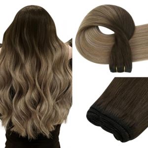 Easyouth Extension Tissage Cheveux Humain Balayage Brun Tissage Cheveux Naturel Extension Ombre Brun Foncé et Moyen à Blond Cendré Extension de Tissage Remy Lisse 40 cm 100g (Easyouth Hair, neuf)
