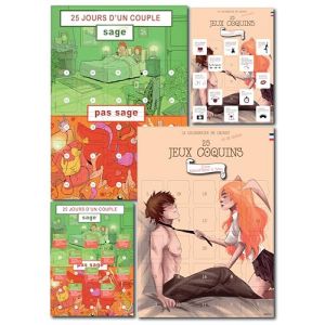 Pack de 2 Calendriers Couple A3 | 25 Jeux Coquins + 25 D&eacute;fis Sexy Illustr&eacute;s | Cartes G&eacute;antes Sans Chocolat ni Objet | Cadeau Romantique No&euml;l, Saint-Valentin ou Surprise | Crochet Adh&eacute;sif Inclus (Calendrier Evenement, neuf)