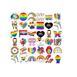 36 Faux Tatouages Temporaires Ephémères Stickers Autocollant Art Corporel Adultes Coquin Homo Lesbiennes LGBT Gay Pride Tattoo Femme Homme Tatoo Sexe Hot Arc en Ciel (Innova-store, neuf)