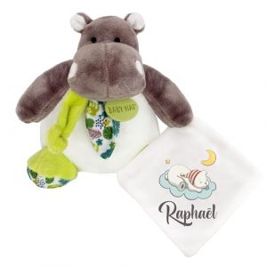 KDO MAGIC - Doudou personnalisé - Personnalisable avec Un prénom - Peluche personnalisée - Cadeau Naissance, garçon, Fille, bébé, Anniversaire (Nuage, Hippopotame) (KDO-MAGIC, neuf)