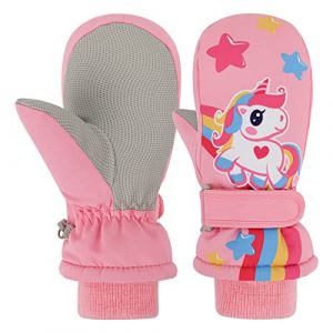 Jupsk Gants de Ski Enfant d'hiver Moufle Mitaine Imperméables Velo Gants de Ski Snowboard Sport Gloves pour Fille Garçon 4-7 Ans（Rose Licorne） (jupsk, neuf)
