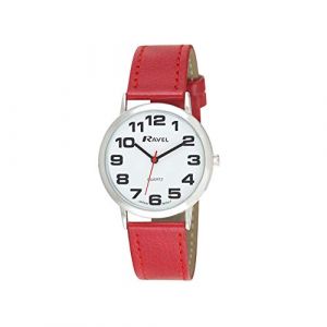 Ravel - Montre Bracelet Unisexe Facile à Lire avec de Gros Chiffres - Cadran Rouge/Ton argenté/Blanc (Montres Ravel, neuf)