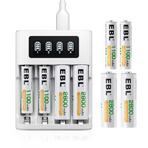 EBL LCD Chargeur de Piles Rechargeables- avec 4PCS AA 2800mAh et 4PCS AAA 1100mAh Piles Rechargeables 1.2V NI-MH, LCD Chargeur Intelligent (EBL Stores, neuf)