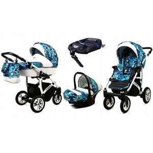BabyLux&reg; Enfant Poussette Combin&eacute;e Set 4 en 1 - Tropical - incl. Nacelle, Canne, Si&egrave;ge de voiture, ISOFIX Base - Si&egrave;ge Auto - Landau B&eacute;b&eacute; - avec Sac &agrave; langer, Habillage pluie etc. (BabyLux-shop, neuf)