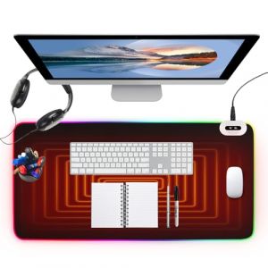 KBIBCK Tapis de Souris Chauffant, 80 x 40 cm Tapis de Souris avec Fonction Chauffante, Tapis de Bureau Chauffant avec 7 couleurs LED et temp&eacute;rature r&eacute;glable 35-65&deg; pour Bureau &agrave; la Maison Hiver (Noir) (Dong Guan Shi Di Sheng Mao Yi You Xian Gong Si, neuf)