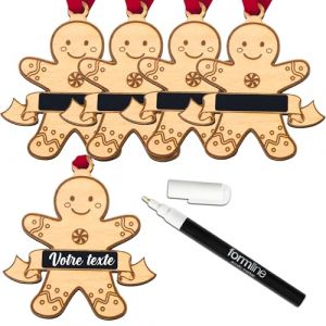 ERNESTINE - Lot 4 Marque Place No&euml;l Personnalisable Pain d'&eacute;pices - Cadeau de Famille Unique - Marque Place de No&euml;l personnalis&eacute; - Boule de Noel personnalis&eacute;e en Bois - Pain d'&eacute;pices Sapin de Noel (Ernestine et Castagnou, neuf)