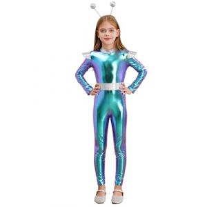 Lejafay Costume Soldat de L Espace pour Filles Singe Alien Holographique Avec Diad&egrave;me Alien Costume Cosplay Espace Ext&eacute;rieur 5-16 Ans Bleu 9-10 ans (Lejafay Store, neuf)