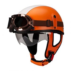 Retro Style de Vintage Cuir Moto Casque Jet Bol avec visi&egrave;re UV Lunettes Casque Moto Demi Jet Cuir Casque de Moto et Velo pour Moto Biker Croiseur Scooter Tourn&eacute;e Casque D,XL (anmnsadnl, neuf)