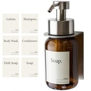 Design Hambourg Distributeur De Savon Mural en Verre avec Fixation Auto-Adh&eacute;sive | Distributeur &Agrave; Pompe en Acier Inoxydable | Support Savon Salle de Bain Gris Argent Bross&eacute; | avec Support (Designfabrik Hamburg, neuf)