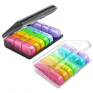 Pilulier 7 Jours 3 Fois, Pilulier Journalier Matin Midi Soir, Pilulier Semainier 21 Compartiments, Pilules Voyage Portable pour M&eacute;dicaments, Vitamines, Comprim&eacute;s, Suppl&eacute;ments (Pomurom, neuf)