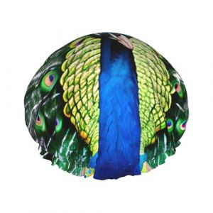 Bonnet de douche avec imprim&eacute; paon frais pour femme, bonnet de bain r&eacute;utilisable, bonnet de douche respirant, bonnets de douche r&eacute;glables (PANGYJ2024, neuf)
