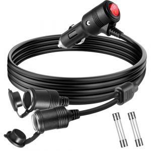 2.4M Rallonge Prise Allume Cigare 12V/24V, 1 &agrave; 2 Rallonge Allume Cigare avec d'interrupteur, Double Prise Allume Cigare, 16AWG C&acirc;ble D'extension avec Fusible 15A pour Camions, Camping-Cars, Voiture (Starvortex EU, neuf)
