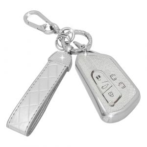 SparkleJoy Coque Clé Voiture TPU avec Porte-Clés en Cuir,Etui Clé Étui Clé Compatible avec VW Volkswagen Cupra Formentor Born Golf 8 Seat Leon MK4 Ibiza Ateca Skoda Kodiaq Fabia Enyaq Octavia (Argent) (AutoVeloce Europe, neuf)