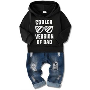 Amissz Ensemble de Vêtements Bébé Garçon Tenue à Capuche Hauts Sweat à Manches Longues Lettre Imprimé Tops + Pantalon de Jeans Blanc 3-4 ans (Amissz-EU, neuf)