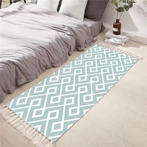 Tomifine Tapis en Coton Tissé, Tapis Bohème avec Frange, Tapis Tissé pour Salon Chambre, Home Tapis Géométriques Design Moderne Lavable Antiderapant (50x80 cm,Vert Blanc) (NDSMGS, neuf)