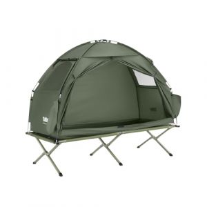 SoBuy Lit de camp Couchage de camping Tente de camping extérieure Tente individuelle avec crochet pour lampe et sacs de rangement pour chaussures Tente 3-en-1 pour 1 personne 193x160x86 cm OGS32-II-GR (SoBuy-Shop-FR, neuf)