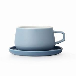Viva Scandinavia Tasse à thé en porcelaine, tasse à thé avec sous-tasse, design moderne 300 ml, bleu brumeux (VIVA Scandinavia, neuf)
