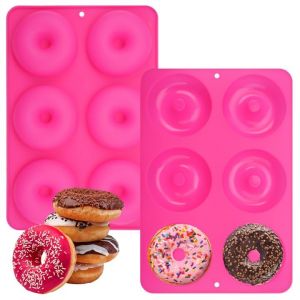 2 Pièces Moule Donuts, 6 CavitéS φ7.5 cm Moule Donuts Silicone, Sans BPA, Qualité Alimentaire, Résistant à la Chaleur Moule a Donuts Silicone Convient aux Donuts, Gâteaux, Bagels, Muffins (Rose) (XXBXEU, neuf)