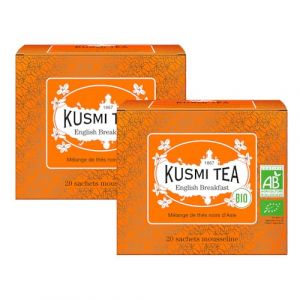 Kusmi Tea - English Breakfast Bio - Lot de 2 bo&icirc;tes - Th&eacute; Noir Biologique - M&eacute;lange de Th&eacute;s Noirs d'Asie - Ceylan et Assam - Th&eacute; Caf&eacute;in&eacute; - 2x20 Sachets (Kusmi Tea - Paris, neuf)
