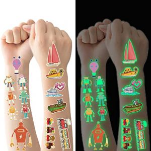 Tatouage Temporaire Enfant, 20 feuilles Tatouage Brille Dans le Noir Enfant de Transport Robot, Tatouages Ephémères Étanche pour Garçon, Tatouage Enfant de Fête d'anniversaire Cadeau (PHLEMAT, neuf)