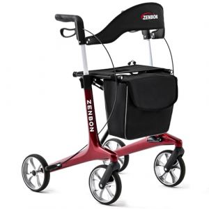 Deambulateur ultra léger Carbone 5,5 kg: Deambulateur 4 roues Pliable Leger - Rollator Déambulateur Étroit avec Freins Panier 20cm Roues Intérieur Extérieur (Rouge) (ZENBON-FR-DIRECT, neuf)
