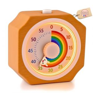 EtikaChange Minuteur Visuel Enfant Bois Écologique Rechargeable Timer Enfant Montessori Silencieux - Lumière Ajustable - Gestion du Temps TDAH, Cuisine, Devoirs, Maison -Time Timer- Minuteur Enfant (MarketZone Pro, neuf)