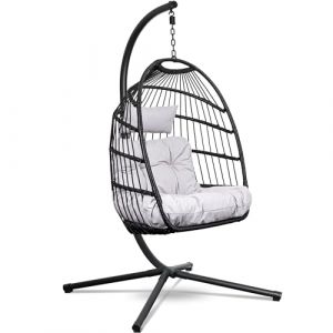 Swoods Chaise Suspendue Egg - Fauteuil Suspendu avec Support - pour Int&eacute;rieur et Ext&eacute;rieur - Comprend Oreillers - Chaise Egg - Cocoon - Chaise Oeuf - Jusqu'&agrave; 150kg - Gris Clair (The Brand Center B.V., neuf)