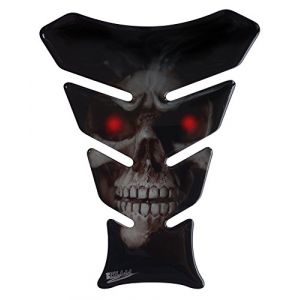 Prot&egrave;ge-r&eacute;servoir 3D - 500123 - Avec motif t&ecirc;te de mort/yeux rouges - Compatibilit&eacute; universelle avec Yamaha, Honda, Kawasaki, Ducati, Suzuki, KTM, BMW, Triumph et Aprilia (BIKE-label, neuf)