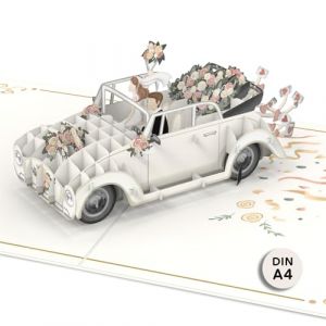 papercrush® Carte pop-up DIN A4 XXL - Motif voiture de mariage - Carte de mariage 3D extra large avec voiture « Just Married » - Carte de félicitations pour mariage, lune de miel et lune de miel (papercrush, neuf)