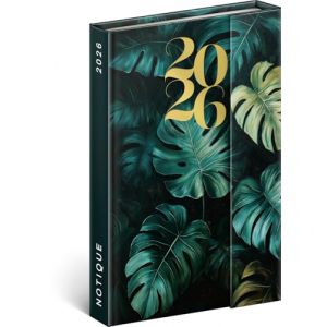 NOTIQUE Agenda 2026 &ndash; Mini agenda de poche, env. A6, avec fermeture magn&eacute;tique, semainier compact, 11 x 16 cm, couverture rigide, avec aper&ccedil;u mensuel (Monstera) (PRESCO GROUP A.S., neuf)