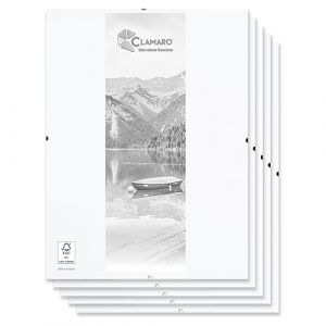 CLAMARO N&deg;1 Lot de 5 cadres photo &agrave; clip sans cadre 29,7 x 42 cm (format A3) | Porte-photo moderne pour des pr&eacute;sentations de galerie &eacute;l&eacute;gantes avec paroi arri&egrave;re en bois MDF lamin&eacute; blanc et vitre en (Clamaro, neuf)