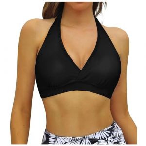 Haut de Bikini pour Femme Haut de Maillot de Bain | Push-up Sexy Cou Suspendu Haut de | Haut de Bikini Bandeau | Top Bandeau Femme Noir | Bretelles Amovibles et sans Bretelles | Haut (Y1-Black, XXL) (Qersh, neuf)