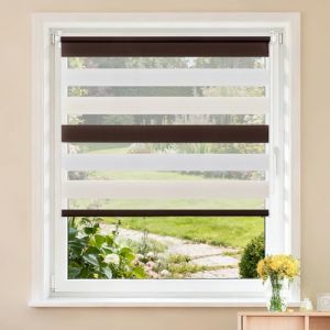 Buseu Store Enrouleur Jour Nuit sans Per&ccedil;age, Installation Facile par Clips, Rideau Occultant et Translucide pour Fen&ecirc;tre ou Porte, Blanc-Beige-Marron, 70l x 150L cm (Largeur du Tissu 70 cm) (Anduni, neuf)