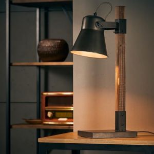 Lightbox Lampe de table de style rustique - 55 x 16 x 29 cm - lampe de table rustique avec interrupteur & tête pivotante - E27, en métal/bois de peuplier noir canadien - en acier noir/marron (Lightbox-Shop, neuf)