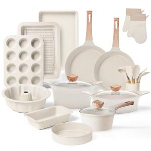 RIOVARM Induction Batteries de cuisine Antiadhésif Sets de poêles et casseroles avec couvercles, PFOA Poêle Set de moules à pâtisserie, Poêle à frire, Casserole avec revêtement en granit (TAIMEI20, neuf)