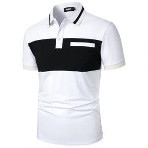AIOIDI Polo Manches Courtes ray&eacute; Coton Hommes T-Shirt D&eacute;contract&eacute; Mode Blanc-Noir XXL (AIOIDI, neuf)
