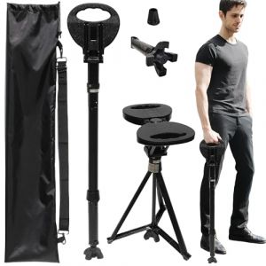ALEVMOOM Canne de Marche réglable avec siège pour Homme et Femme, Canne de Marche Pliable légère avec Sac de Transport, Charge maximale de 250 kg, Tabouret Portable avec Coussin pour Personnes âgées (LOCYOP, neuf)