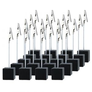 20 PCS Supports Photo avec Pinces - Porte Photo Pince M&eacute;mo et Porte-clips Photo Message avec Crocodile et base en bois pour les mariages les f&ecirc;tes les restaurants les bureaux (Noir) (MARNICOL, neuf)