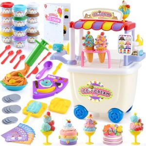 PLAY Camion de Glace à Pâte à Modeler - Kit Complet avec 12 Pots de Pâte à Modeler, Accessoires et Outils - Jeu de Cuisine Créatif - Idée Cadeau pour Fille et Garçon de 3 à 10 Ans (LANPA EU, neuf)