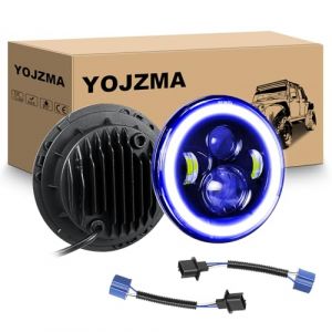 YOJZMA 2 phare LED rond de 7 pouces, 4 phares de moto &agrave; LED, feux de route/croisement blancs, halo bleu, clignotants, yeux d'angle, lumi&egrave;re pour Wrangler JK TJ LJ CJ moto Davidson (FSYIHUI, neuf)