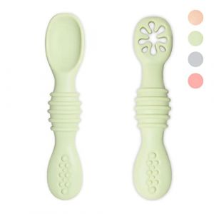 VegMai® PreCuillères pour bébés. Cuillères BLW d'apprentissage, étape 1 + étape 2. Recommandées par les nutritionnistes et les experts BLW. Couverts en silicone antibactérien et ergonomiques.(VERT) (RELOS VM, neuf)